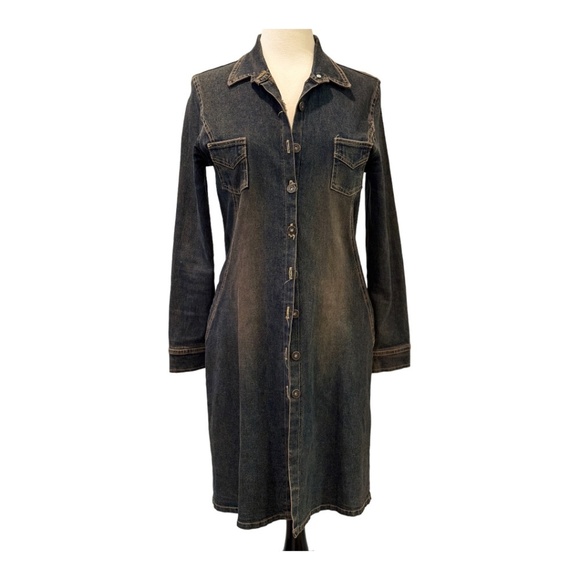 Vintage 90s DMBM Denim Tapered Button Down Shirt Dress Size Large - Picture 8 of 9